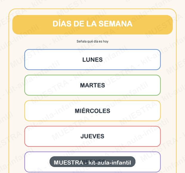 Lámina de días de la semana